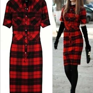 Vintage red tartar plaid wool dress